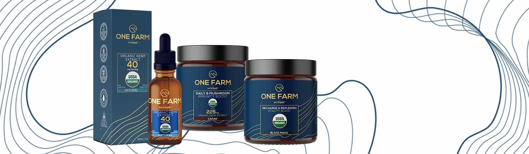 ONE FARM featuring hemp extract oil, daily 8, and R&R