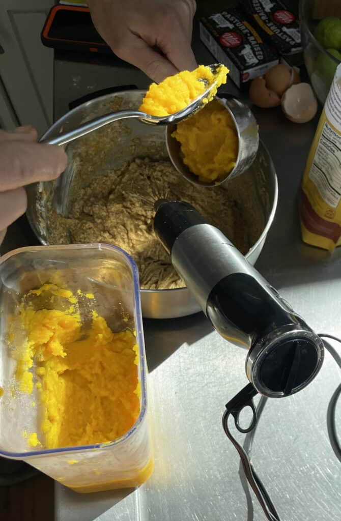 Turmeric pumpkin bread mixing