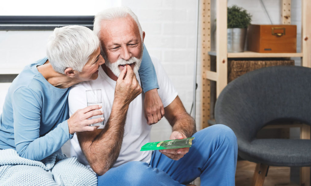 Older couple with usda organic Relax gummies